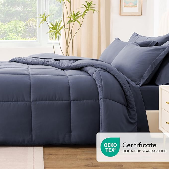 Love's cabin Twin XL Comforter Set Indigo Blue, 5 Pieces Twin XL Bed in a Bag, All Season Bedding Sets with 1 Comforter, 1 Flat Sheet, 1 Fitted Sheet, 1 Pillowcase and 1 Pillow Sham