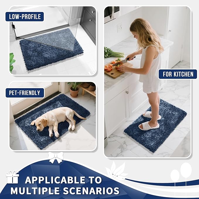 Yimobra Chenille Bathroom Rugs Non Slip, Extra Thick Soft Absorbent Bath Rug, Machine Washable Quick Dry Bath Mat for Bathroom Floor, Tub and Shower, Home Decor Accessories, 24x17, Light Blue