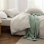 Bedsure California King Size Duvet Cover with Fitted Sheet - 4 Pieces Prewashed Cotton-Like Polyester Extra Soft Bedding Set, Includes 1 Duvet Cover 104''x98'', 2 Pillow Shams, 1 Fitted Sheet, Linen
