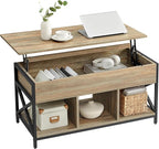 VASAGLE Lift Top Coffee Table, Lift Coffee Table with Storage Shelf, Hidden Compartments and Lifting Top, for Living Room, Office, 19.7 x 39.4 x (19.3-24.4) Inches, Oak with Blue Grains ULCT202B60