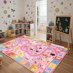 Kids Rugs Playmat for Bedroom Kids Room, Educational ABC Rug for Classroom, Non-Slip Washable Playroom Carpet for Boys Girls, Zoo Road Play Mat, 4x5 Pink
