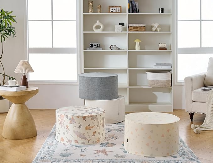 Large 22" Sturdy Ottoman Pouf for Living Room, Bedroom, Playroom, High Density Foam Filling Footrest, Side Table, Extra Seating Home College Dorm Décor Extra Firm (Gray)