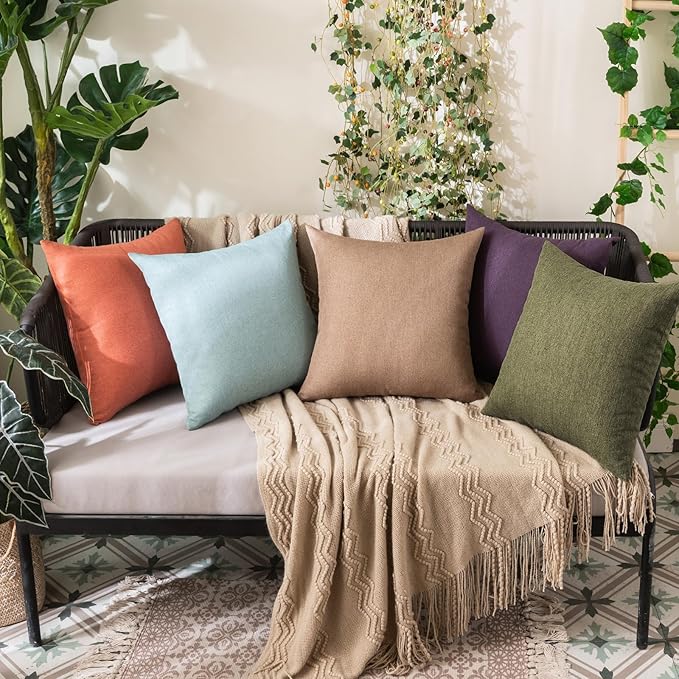 MIULEE Pack of 2 Decorative Outdoor Solid Waterproof Throw Pillow Covers Spring Faux Linen Garden Farmhouse Cushion Cases for Patio Tent Balcony Couch Sofa 20x20 Inch Olive Green