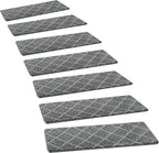 PURE ERA Carpet Stair Treads Tape Free Non Slip Indoor Stair Carpet Stair Protectors Pet-Friendly Non-Slip Skid Resistant Washable Reusable 8" x 30"(2 Pieces,Gray Diamond Trellis)