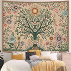 Lunerfex Chakra Tree Wall Tapestry - Celestial Sun & Floral Wall Hanging for Bedroom and Living Room - Boho Spiritual Decor Tapestries 80"x60"