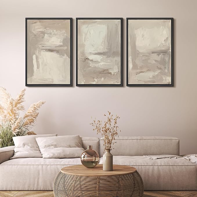 MUDECOR Framed Wall Art Print Set Neutral Abstract Modern Minimalist in Beige and Cream Tones Illustrations Modern Art Boho Decorative Colorful Chic for Living Room, Bedroom, Office - 24"x36"x3 Black