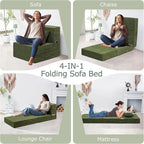 Folding Sofa Bed, 4 in 1 Convertible Sleeper Chair with Pillow, Single Memory Foam Fold Out Chair Bed, Modern Floor Futon Sofa Couch Mattress for Living Room/Guest/Apartment, Green