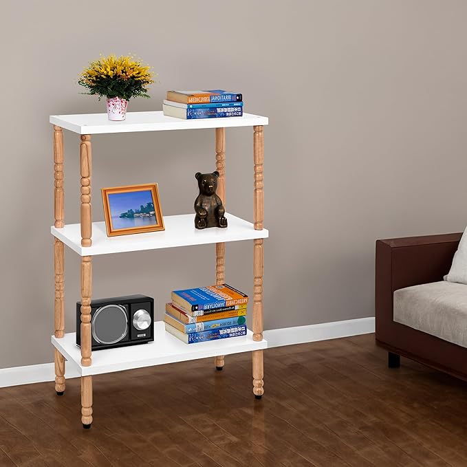White Bookcase by Natural Wood, 3 Tier Bookshelf, Small Book Shelves Freestanding Display Storage Shelves. Open Bookshelf for Bedroom, Living Room and Office (White, 2 Tier)