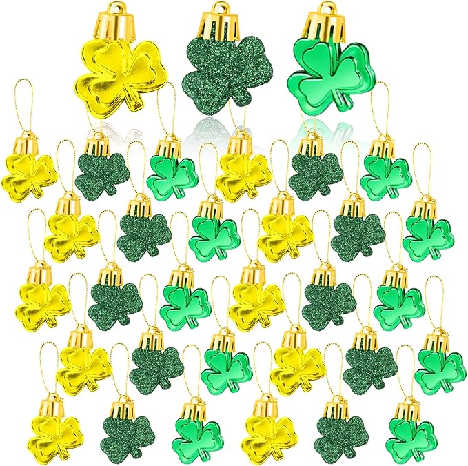 St. Patricks Day Decorations Shamrock Ornaments - 30pcs St Patricks Day Tree Ornaments Clover Baubles for Irish Lucky St Patrick's Day Home Table Tree Party Hanging Decorations
