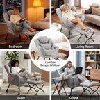 Lazy Chair with Ottoman, Modern Accent Chair with Lumbar Pillow, Grey Sofa, Lounge Chairs with Folding Footrest, Oversized Supportive Chairs for Bedroom, Reading