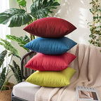 MIULEE Pack of 2 Decorative Outdoor Solid Waterproof Throw Pillow Covers Christmas Faux Linen Garden Farmhouse Cushion Cases for Patio Tent Balcony Couch Sofa 16x16 Inch Wine Red
