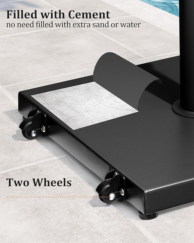 42lbs Patio Umbrella Base with Wheels - Heavy Duty Outdoor Patio Market Umbrella Stand for Deck with Rollers, Poolside, Balcony, Wind-Resistant Design, Black