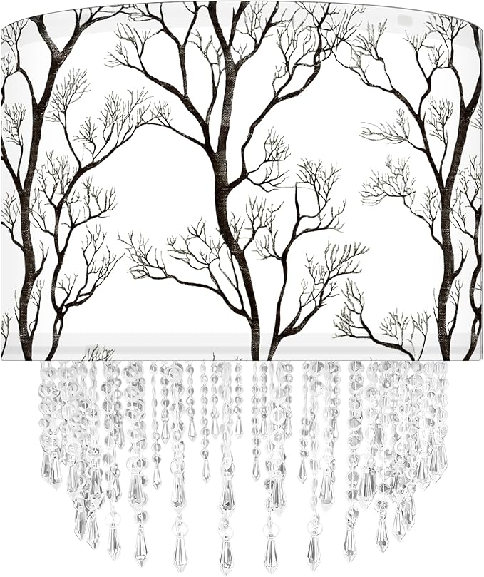Winter Tree Branch Lamp Shade with Acrylic Bead Droplets, Branch Drum Fabric Light Shade for Pendant Table & Floor Lamp, Traditional Mordern Decor, 15.7in
