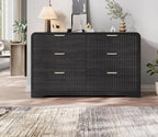 Modern 6 Drawer Dresser for Bedroom, 47" Wide Wood Dressers & Chests of Drawers Curved Profile Design, Mid Century Modern Fluted Dresser for Bedroom, Black Dresser