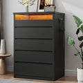 Larger Black 5 Drawer Dresser for Bedroom with LED Light, Modern Chest of Drawers with Hidden Handles, Tall Wooden Dresser Closet for Living Room, Entryway, Hallway - Black