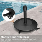 Patio Umbrella Base with 4 Wheels, 44lbs Round Heavy Duty Concrete Stand for Outdoor Market Umbrella, Black