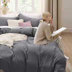 Bedsure Charcoal Grey Duvet Covers Queen Size - Washed Duvet Cover, Soft Queen Duvet Cover Set 3 Pieces with Zipper Closure, 1 Duvet Cover 90x90 inches and 2 Pillow Shams