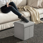 MoNiBloom 15 Inches Storage Ottoman Cube, Folding Square Foot Rest Stool, Small Ottoman Footrest with Storage for Living Room, Bedroom, Entryway, Light Gray