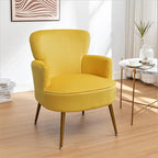 Trendy Velvet Accent Chair with Gold Metal Legs, Upholstered Armchair for Small to Mid-Size Spaces, Modern Living Room, Bedroom, Vanity Desk and Entryway, Yellow