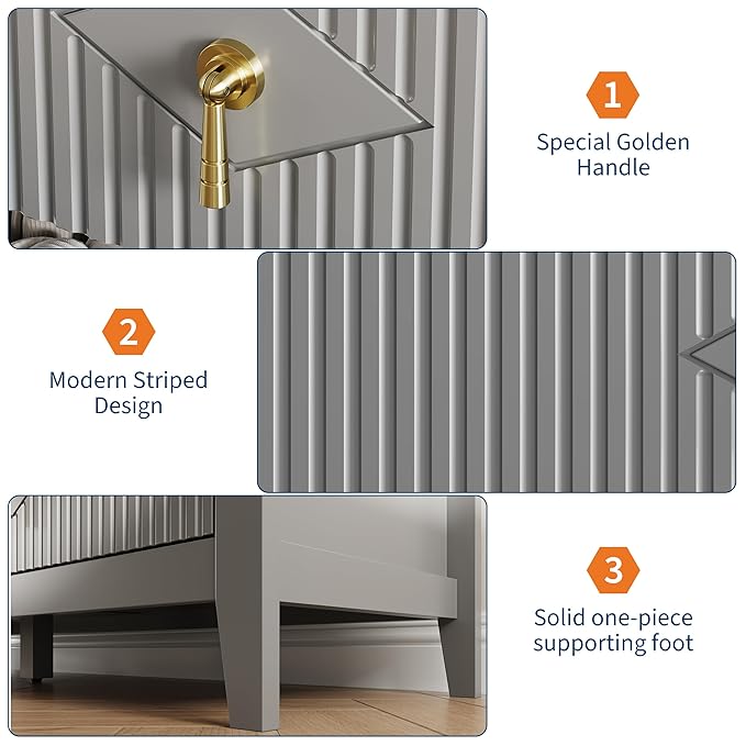 GarveeHome Fluted Dresser for Bedroom, 54 Inch Wide 7-Drawer Wood Dresser, Modern Chest of Drawers, Storage Organizer Cabinet for Living Room, Hallway, Entryway, Grey