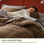 Bedsure Cotton Duvet Cover Set - 100% Cotton Waffle Weave Brown Duvet Cover Oversized King Size, GentleSoft™ and Breathable Bedding Set for All Season, 3 Pieces, 120"x98"