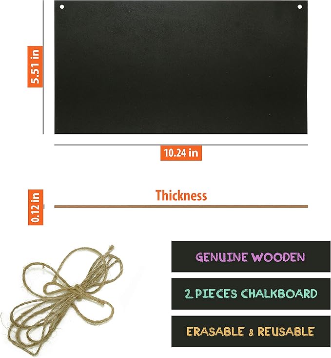 Chalkboard Hanging Signs Erasable Wood Rectangle Small Vintage Rustic Blackboard Message Memo Display for Wedding, Bar, Restaurant, Kitchen Pantry & Wall Decor, 2 Pack