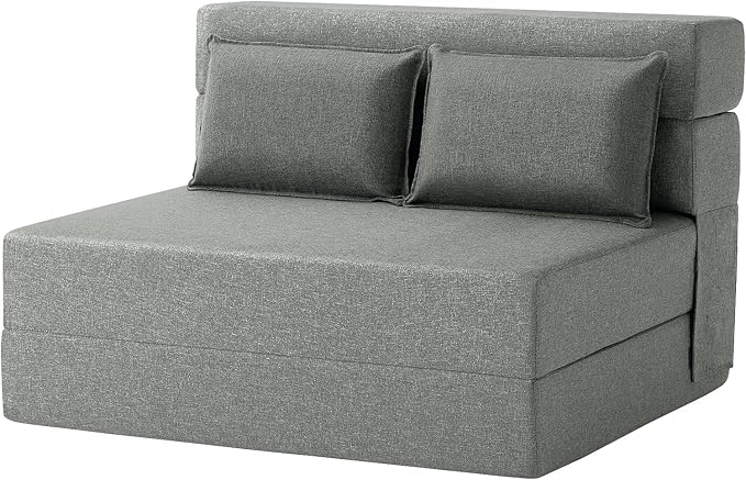 FILUXE Convertible Folding Sofa Bed - Sleeper Chair with Pillow, Modern Linen Fabric Floor & Futon Couch, Foldable Mattress for Living Room/Dorm/Guest/Home Office/Apartment, Standard Size, Light Gray