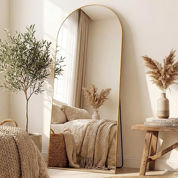 Antok Full Length Mirror, 71"x27" Floor Mirror, Arched Floor Standing Freestanding Arch Full Body Mirrors with Stand for Bedroom, Hanging Mounted for Living Room Cloakroom,Gold