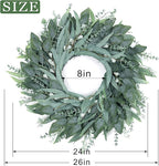 26" Eucalyptus Wreath for Front Door - Large Artificial Greenery Outdoor Wreath for Porch, Window,Farmhouse,Home,Holiday,Hanging Decor- Spring, Summer, Fall, All Seasons (Green)