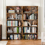 5-Tier Bookcase and Bookshelves, Freestanding Wood Bookshelf, 53" Tall Bookcase with Adjustable Shelves, for Living Room, Bedroom, Home Office, Retro Brown