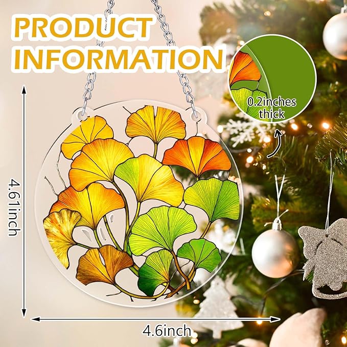 Autumn Maple Leaf Suncatcher for Windows Hanging, Fall Gifts for Women Adults, 4.5x4.5 Inch Acrylic Sun Catcher with Warm Fall Colors, Window Decor for Home, Thanksgiving Christmas Tree Ornament