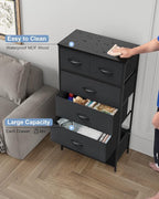 Crestlive Products Vertical Dresser Storage Tower - Sturdy Steel Frame, Wood Top, Easy Pull Fabric Bins - Organizer Unit for Bedroom, Entryway, Closets - 6 Drawers (Black)