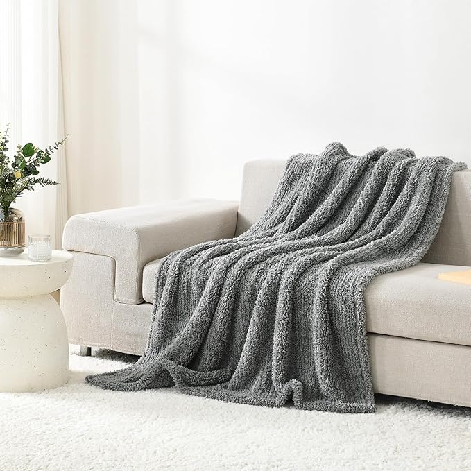 HORIMOTE HOME Ultra Soft Cozy Sherpa Throw Blanket, Grey Pattern Reversible, Light Weight Warm Decorative Boho Style Throw Blanket Cover for Sofa, Couch, Bedroom,Travel, Outdoor,60”x80”