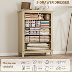 GarveeHome 5 Dresser for Bedroom, 41.3 in Tall Vertical Drawer Dresser with Large Storage, Freestanding Wooden Closet Chest for Bedroom, Living Room, Natural Oak