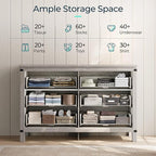 LINSY HOME Farmhouse 6 Drawer Double Dresser for Bedroom, 53” Wide Rustic Wood Chest with Deep Drawers, Modern Dressers with Storage and Metal Handles for Closet, Living Room, Hallway, Wash Grey