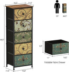 Tohomeor Small Dresser for Bedroom with Retro Flower Narrow Drawers Slim Chest of Drawers Skinny Nightstand Sofa End Table for Living Room Entryway Closet Storage (Multi, 5 Drawers)