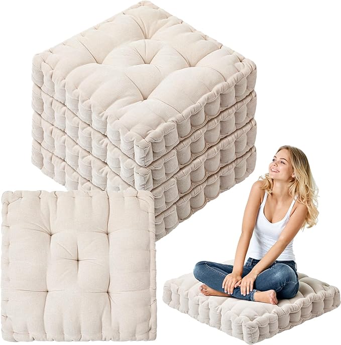Jerify Floor Pillow Cushions 22 x 22 Inch Round Square Large Meditation Floor Pillow for Classroom Adult Meditation Picnic Party Seating Learning Daycare School (20x20x5',Square,Ivory White)