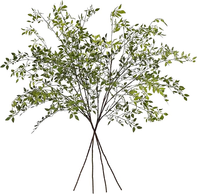 Fake Plants Eucalyptus Stems,Plastics Ficus Stems for Vase Artificial Plants,Greenery Stems Branches for Vase Faux Plants Indoor,Faux Greenery Indoor Vase Fillers for Home Decor（4Pcs Green）