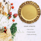 13" Antique Gold Charger Plates, Set of 6 Plastic Textured Chargers for Dinner Plates with Embossed Rim, Table Décor, Party, Wedding, Holiday