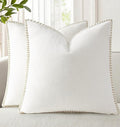 decorUhome Spring Chenille Soft Cozy Throw Pillow Covers 18x18 Set of 2, Modern Farmhouse Boho Velvet Decorative Pillow Cases with Stitched Edge for Couch Sofa Bed Home Decor, Cream White