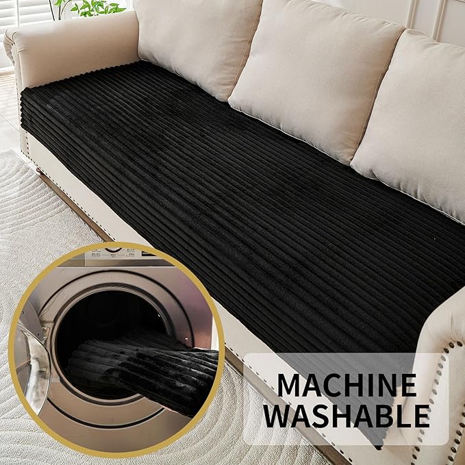 HAOMAIJIA Waterproof Couch Cover for Dogs Washable,Faux Fur Pet Couch Covers for Sofa,Soft Dog Bed Cover Non-Slip Couch Covers for 3 Cushion Couch Sofa Pet Friendly (Black, 35" x 95" 1 Pack)