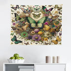 Ambesonne Boho Tapestry, Dancing Moth and Butterfly with Colorful Leafy Jumble Flowers Witchcore, Fabric Wall Hanging Decor for Bedroom Living Room Dorm, 28" X 23", Fern Green Lilac Orange