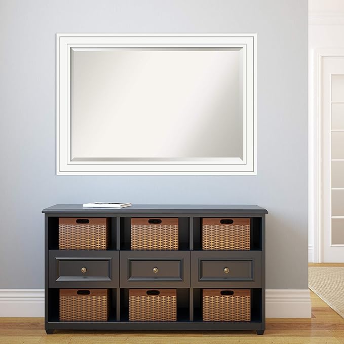 Amanti Art White Wall Mirror 29x41 Craftsman White Rectangle Bathroom Mirror for Wall Decor Living Room, Large Casual Wood Frame, Hangs Horizonally and Vertically, Bathroom Decor, Beveled Edge