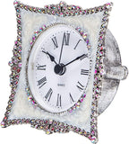NIKKY HOME Crystal Elegant Small Quartz Analog Table Clock with Rosy Rhinestone Non-Alarm Desk Clock 3.5 by 1.5 by 3.5 Inches, White and Pink