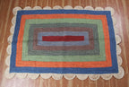 Scalloped Edge Rug, Hand Woven Natural Jute Area Rug, 10x10 Ft Square Beige & Multicolor Braided Kilim Rugs for Living Room, Kitchen, Entryway, Farmhouse