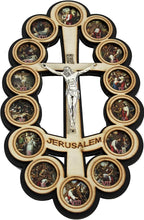 Holy Land Market Two colors/tones wooden Crucifix - icon showing 14 Stations of the Cross from Bethlehem (14 Stations Cross/Crucifix, 10 Inches)