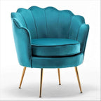 Velvet Barrel Accent Chair with Scalloped Silhouette and Gold Metal Legs, Decorative Piece Suitable for Traditional, Modern, and Contemporary Spaces, Greenish Blue