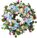 24 Inch Spring Wreaths for Front Door, Spring Wreath,Blue Hydrangea Wreath,Large Spring Summer Door Wreaths for Front Door Outside All Season Home Decor (Blue)