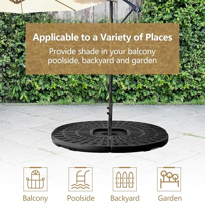 Giantex 4-Piece Cantilever Umbrella Base, 203 lbs Patio Offset Umbrella Base, Sand & Water Filled, Round Outdoor Market Umbrella Weights with Carry Handles for Garden Backyard Poolside