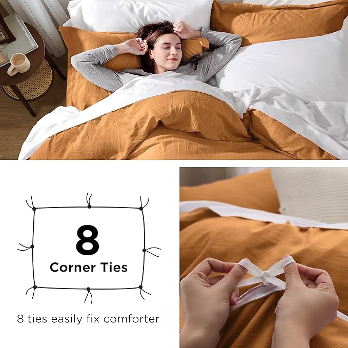 Bedsure Honey Ginger Duvet Cover Queen Size - 3 Pieces Prewashed Cotton-Like Extra Soft Bedding Set, Includes 1 Duvet Cover 90x90 Inches with Zipper Closure & 2 Pillow Shams, Comforter Not Included
